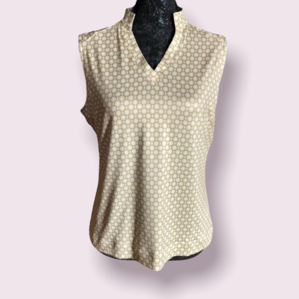 Adidas Clima Cool Cream & Green Abstract Print Sleeveless Polo Top